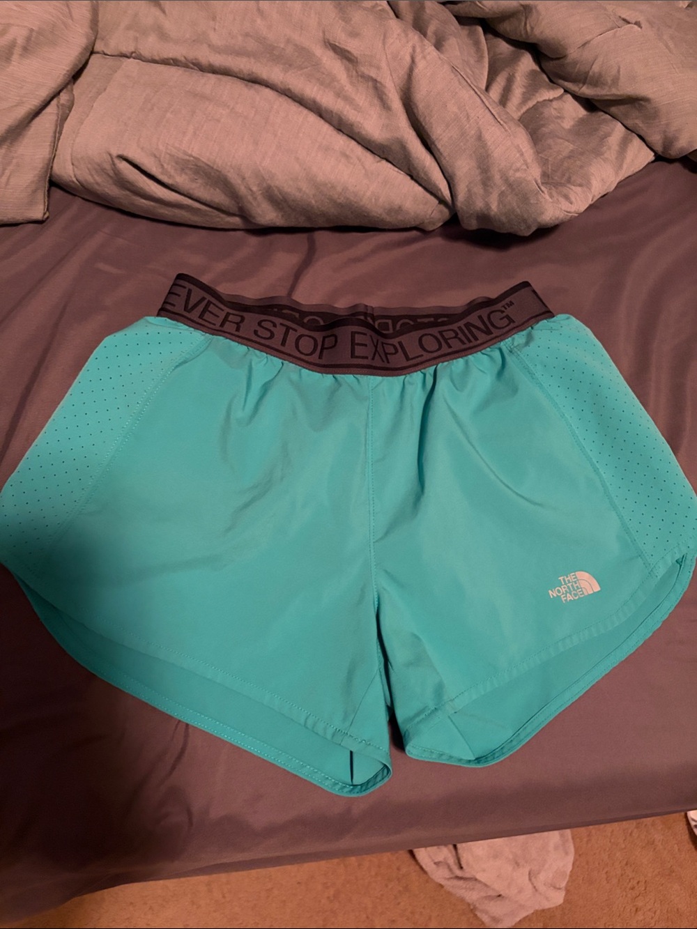 The North Face Women's Teal Athletic Shorts with Branded Waistband